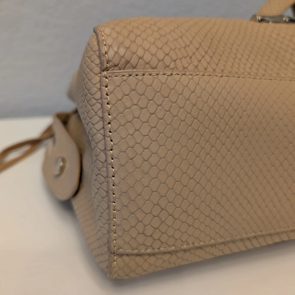 Elaine Turner Tan Snakeskin Embossed Leather Bamboo Handle Satchel Crossbody Bag